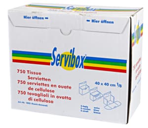 Servibox cellulose wadding napkins 1/8, 2-ply, 40 x 40 cm