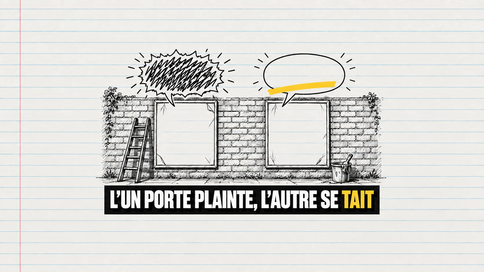 Deux affiches vierges avec une bulle gribouillée et une bulle vide.