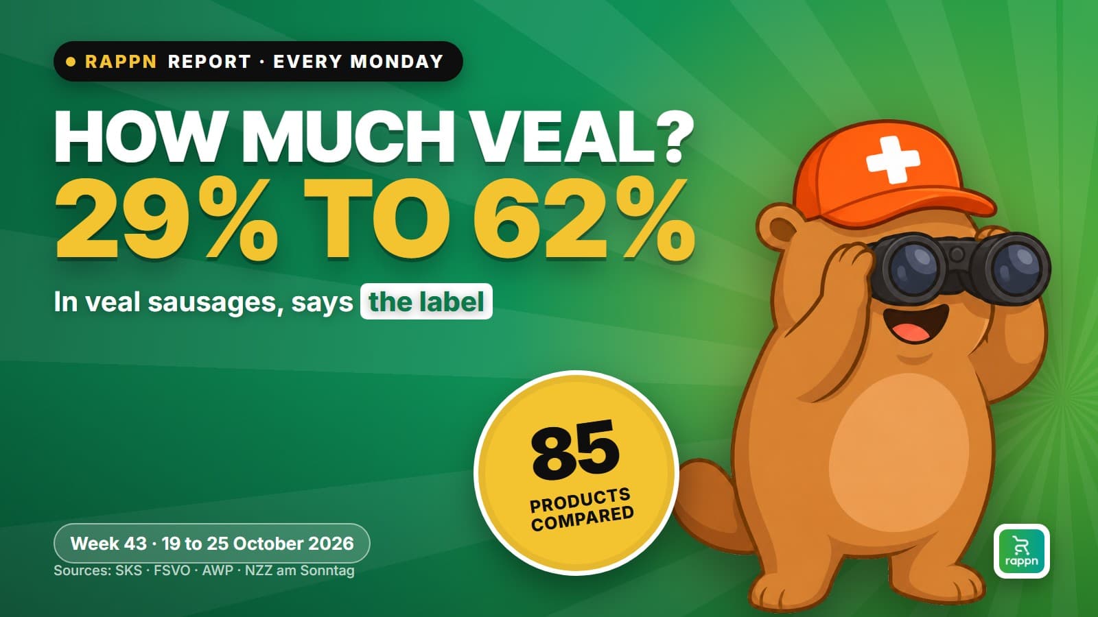 Rappn Report Week 43: veal sausages with 29% to 62% veal