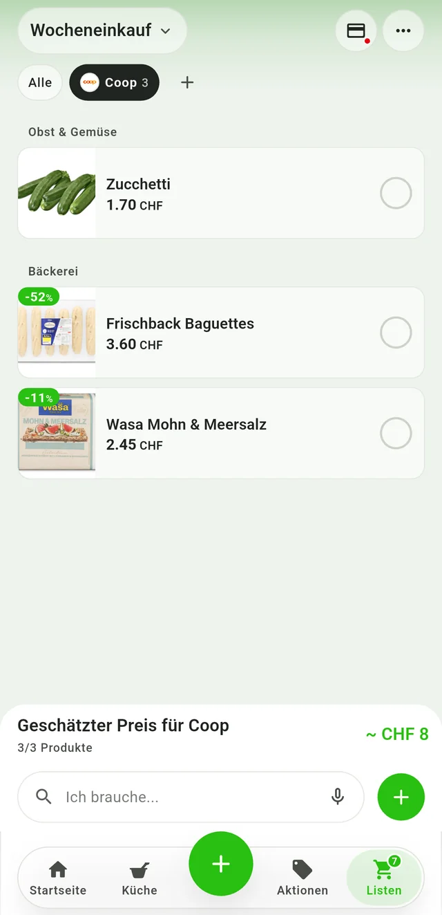 Lebensmittel nach Geschäft gruppieren