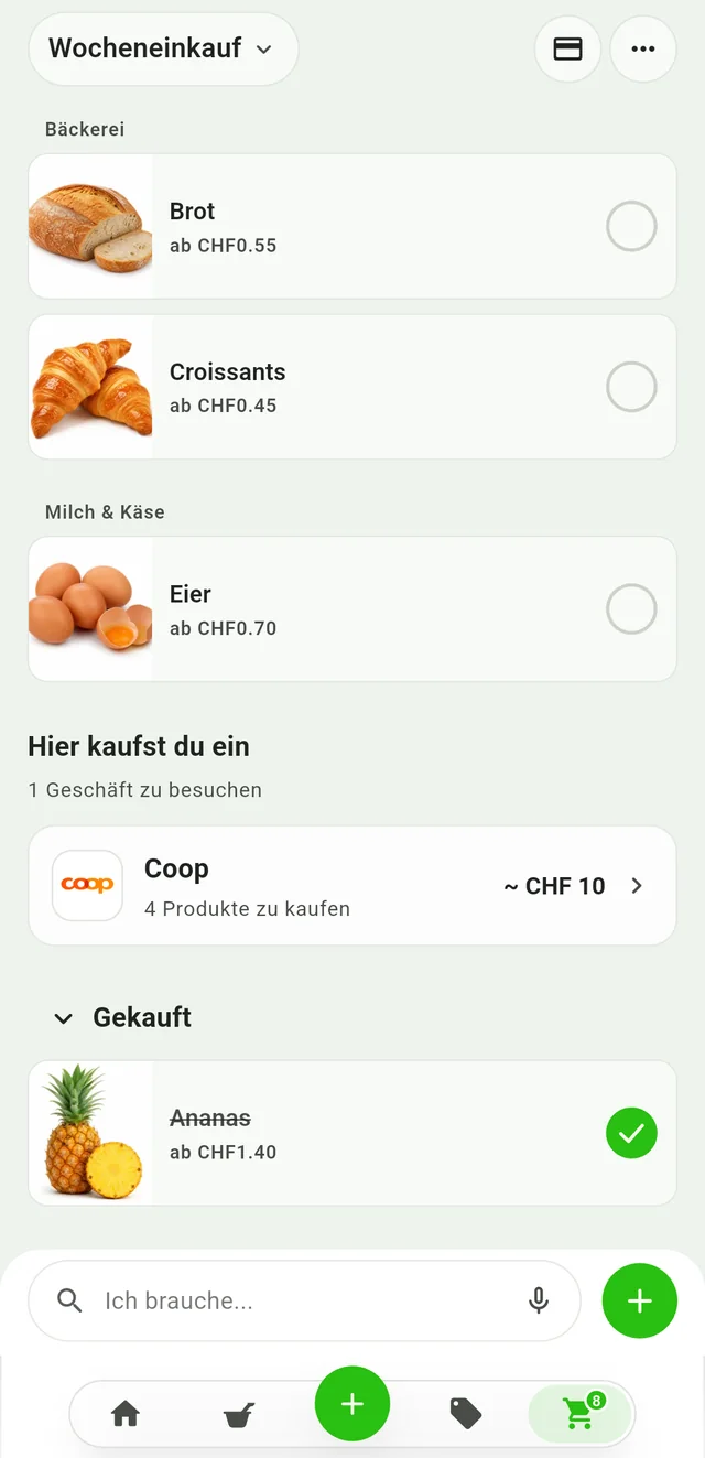 Einkaufsfortschritt ansehen