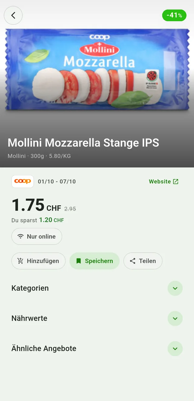 Angebotsdetails mit Preis und Bedingungen