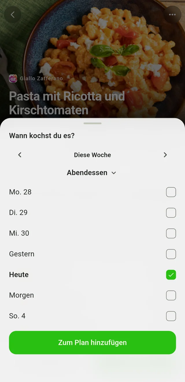 Ein Rezept für eine Mahlzeit einplanen