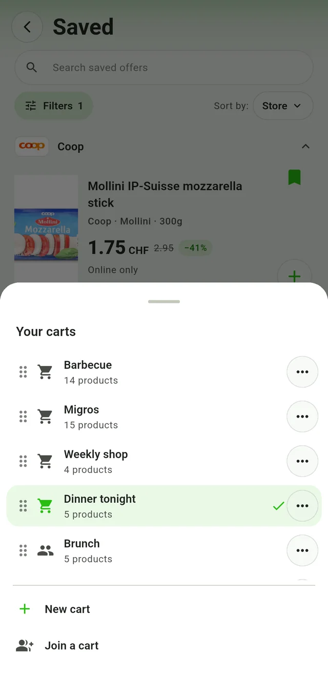 Choose and organize shopping carts