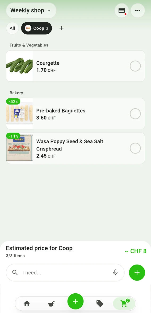Groceries grouped for a store