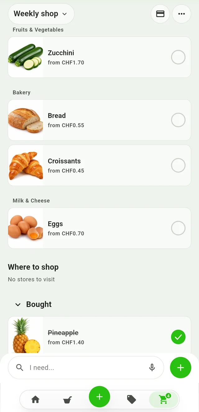See checked-off groceries