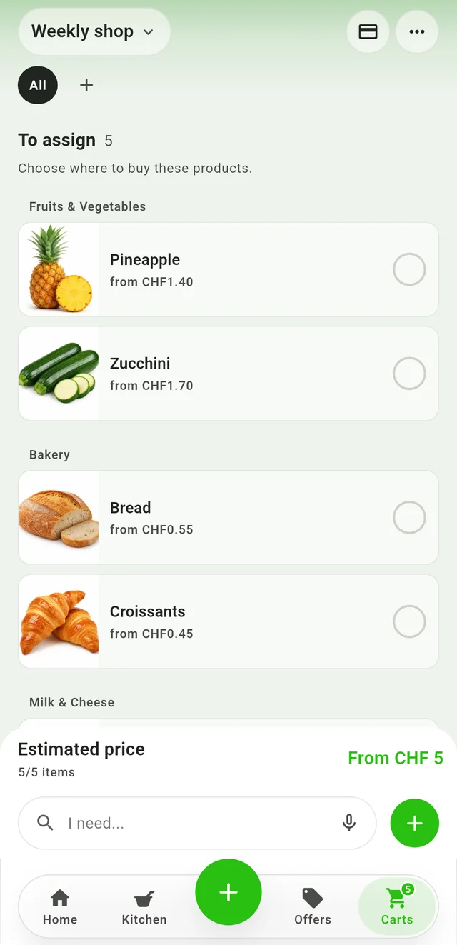 Weekly shopping list