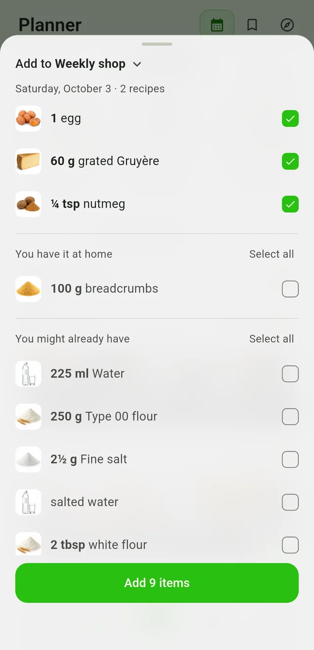 Choose meal-plan ingredients for shopping