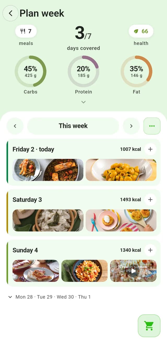 Weekly meal plan overview