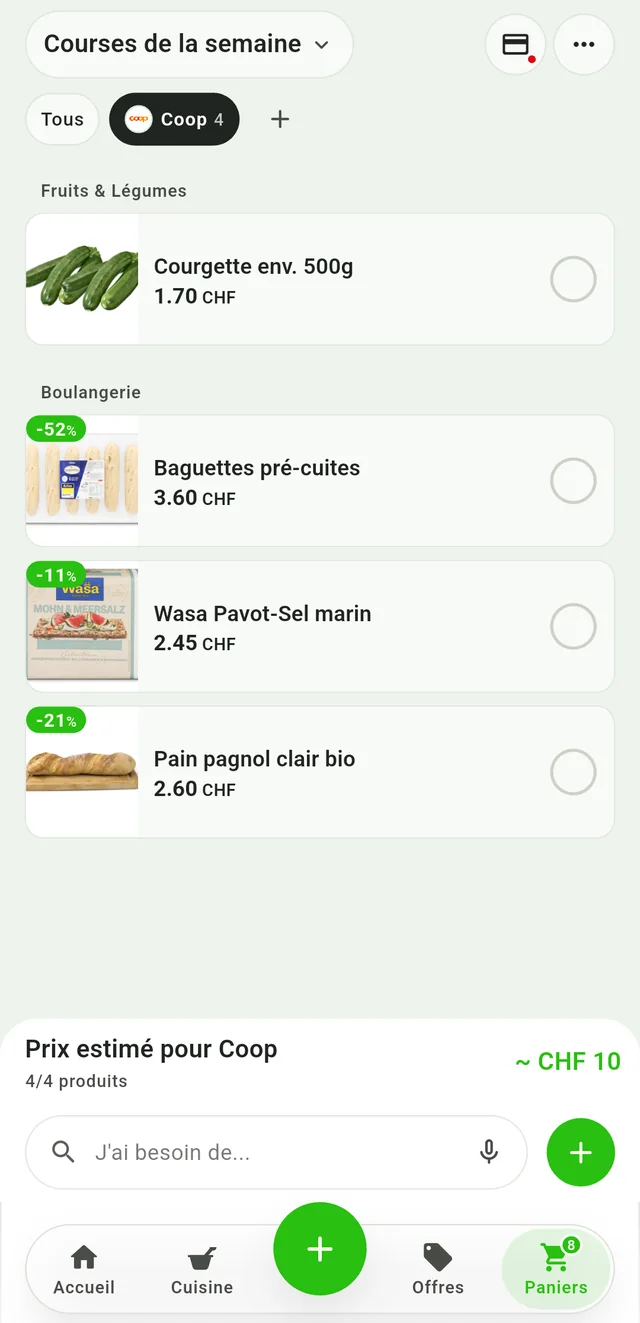 Voir les courses attribuées à Coop