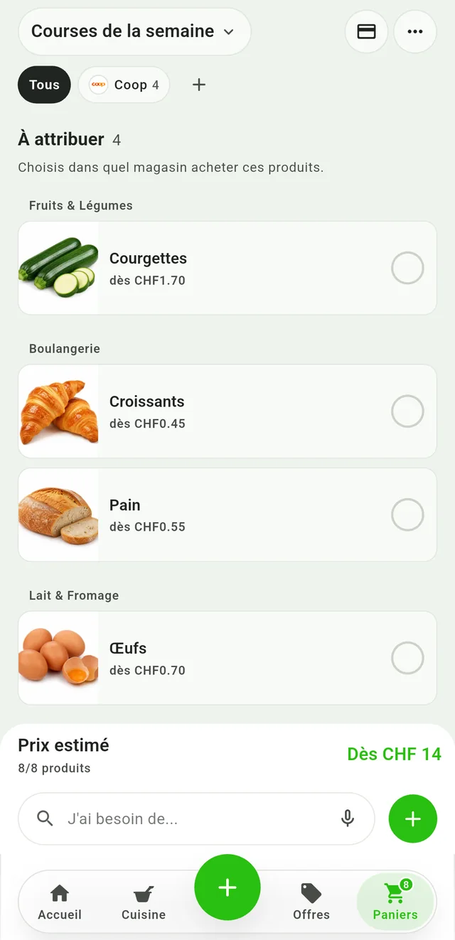 Organiser les courses de la semaine
