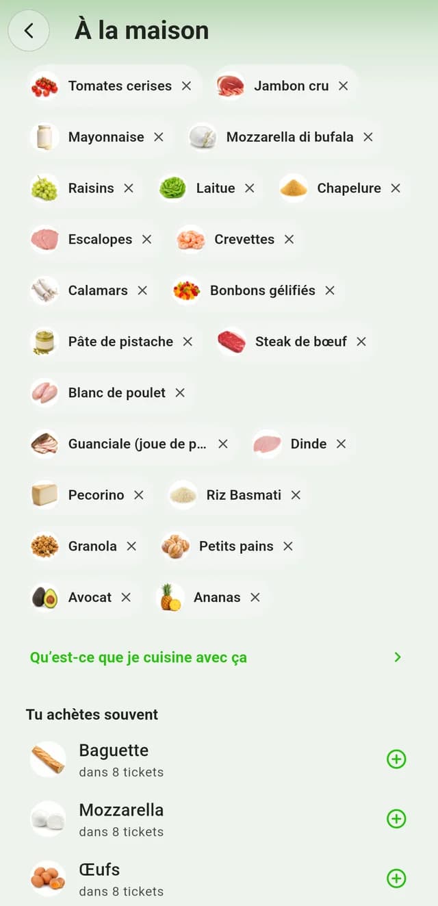 Voir les ingrédients à la maison