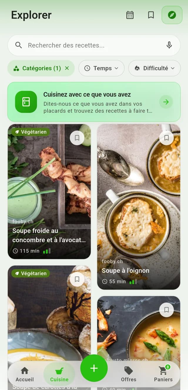 Explorer des recettes filtrées par catégorie