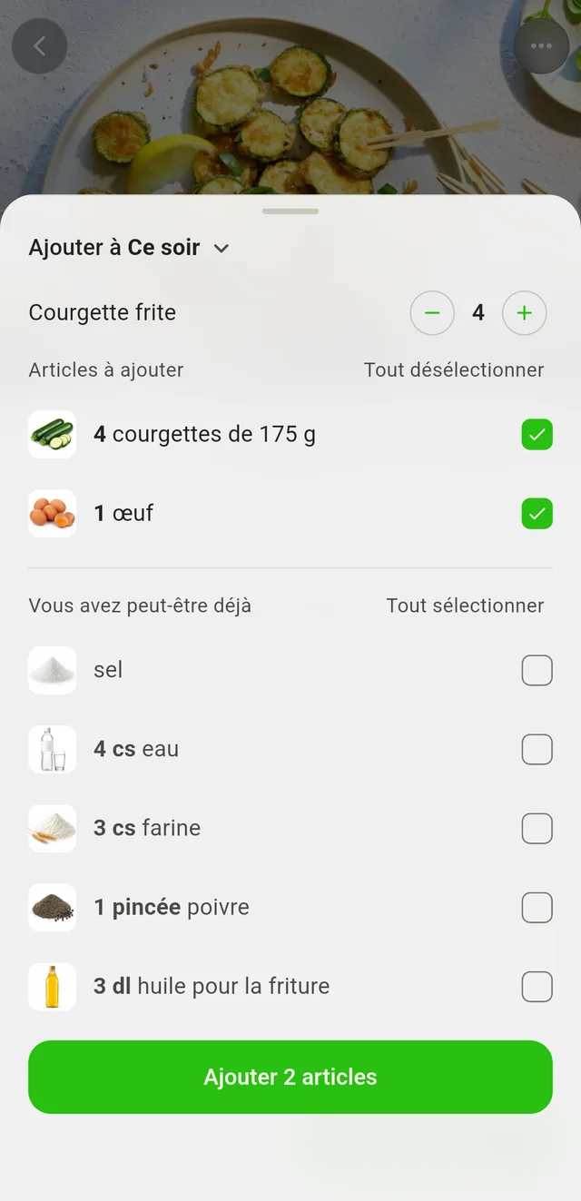 Choisir les ingrédients pour Ce soir