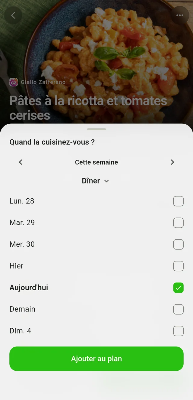 Programmer une recette pour le dîner