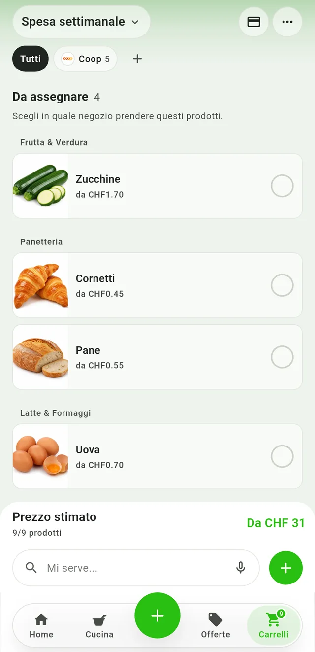 Organizza la spesa settimanale