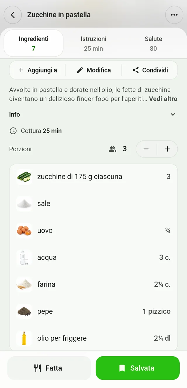 Adatta porzioni e quantità degli ingredienti