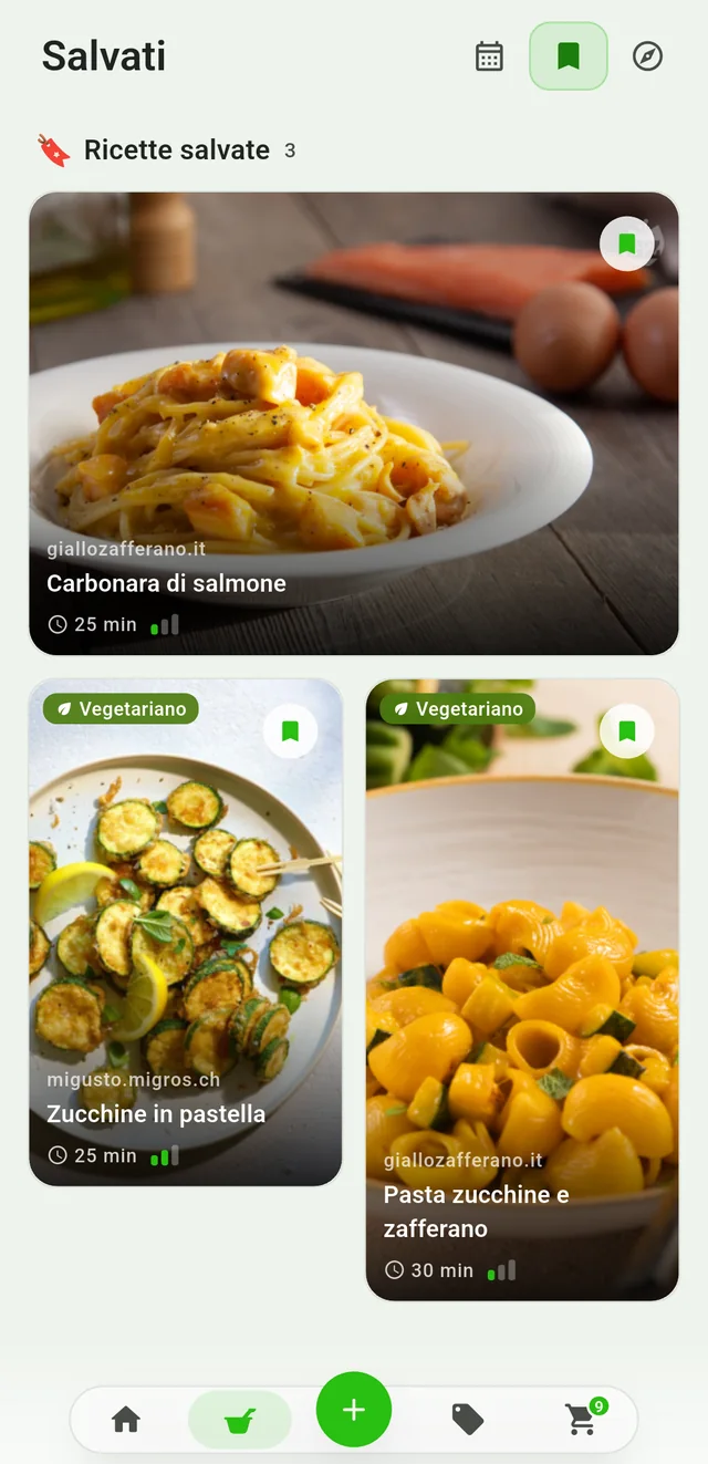 Ritrova le ricette che hai salvato