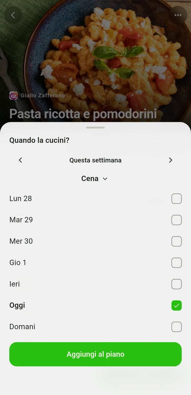 Scegli quando cucinare una ricetta