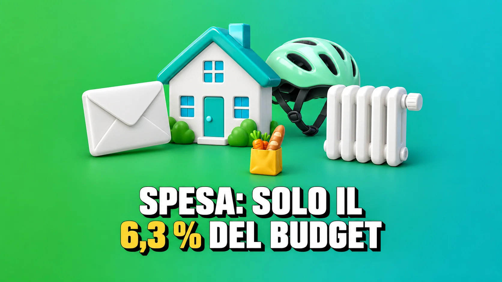 Icone di casa, busta, casco e radiatore con una piccola borsa gialla.