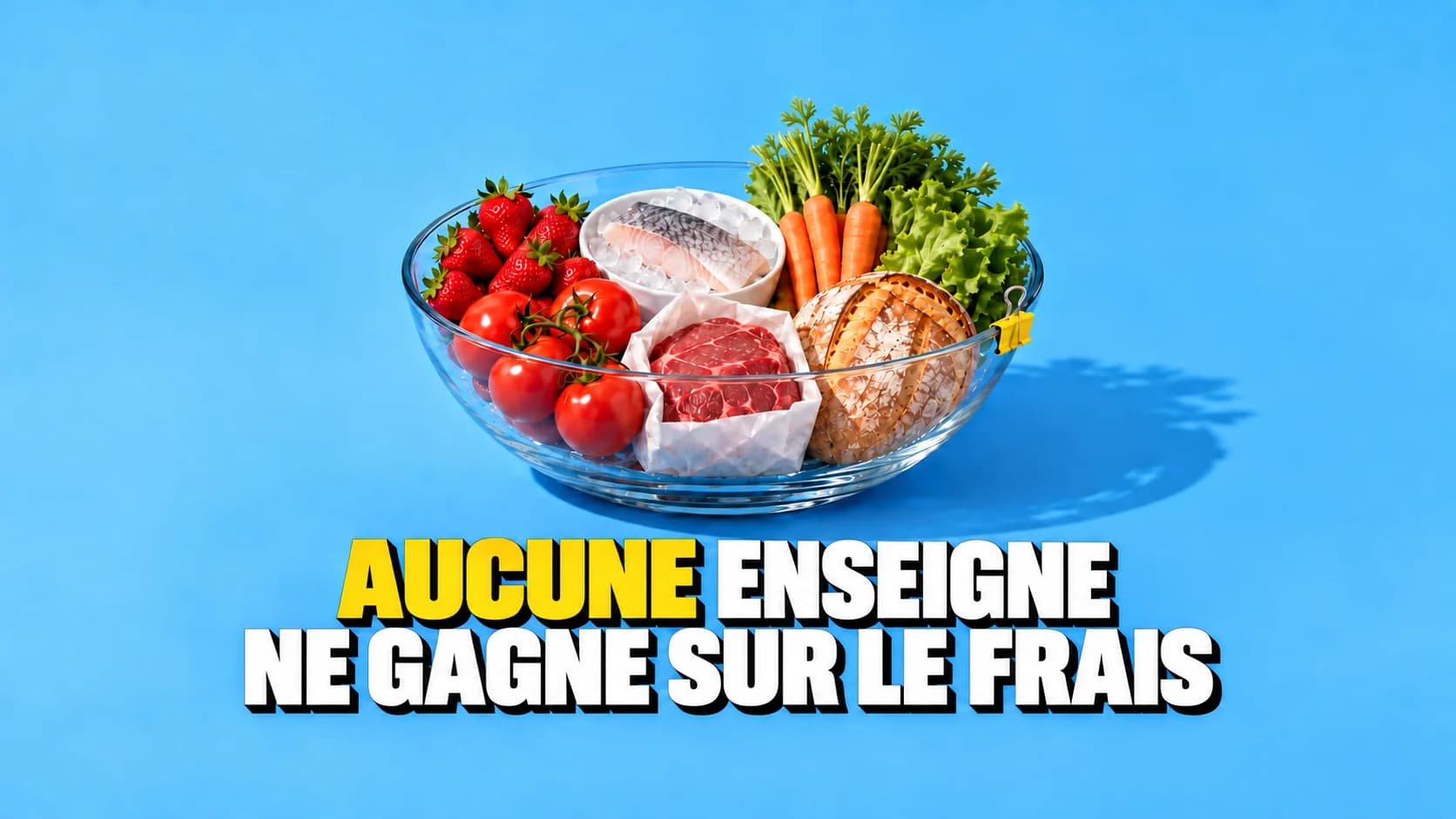 Assortiment d’aliments frais et carottes sur fond bleu.