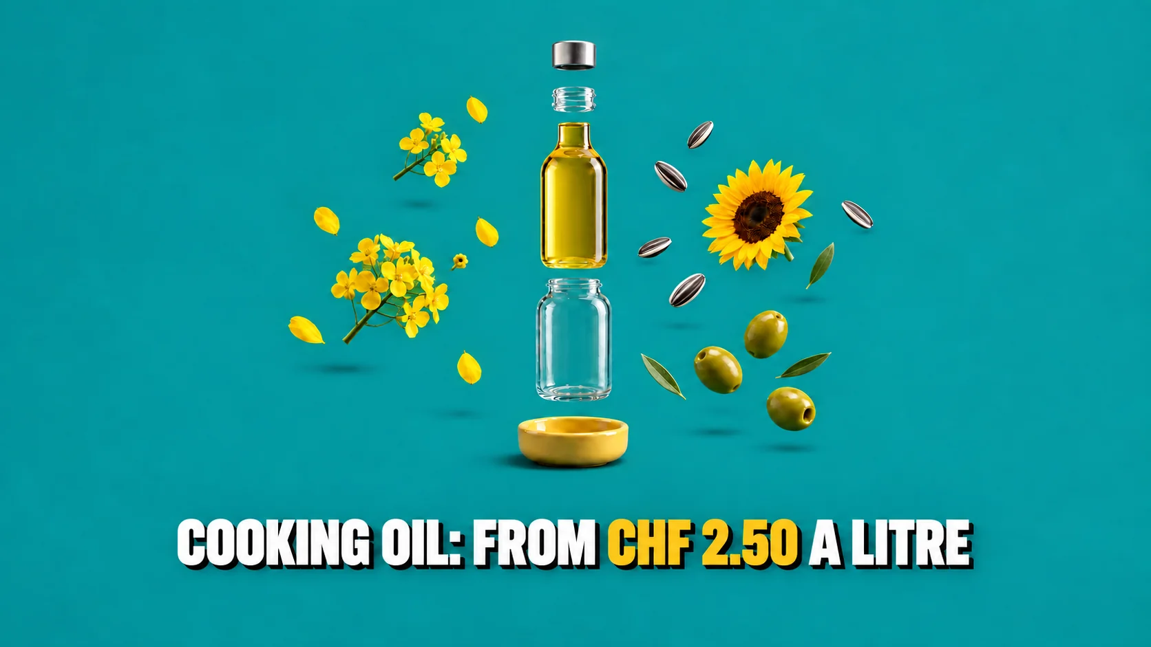 An oil bottle exploded into layers with the column of oil floating in mid-air