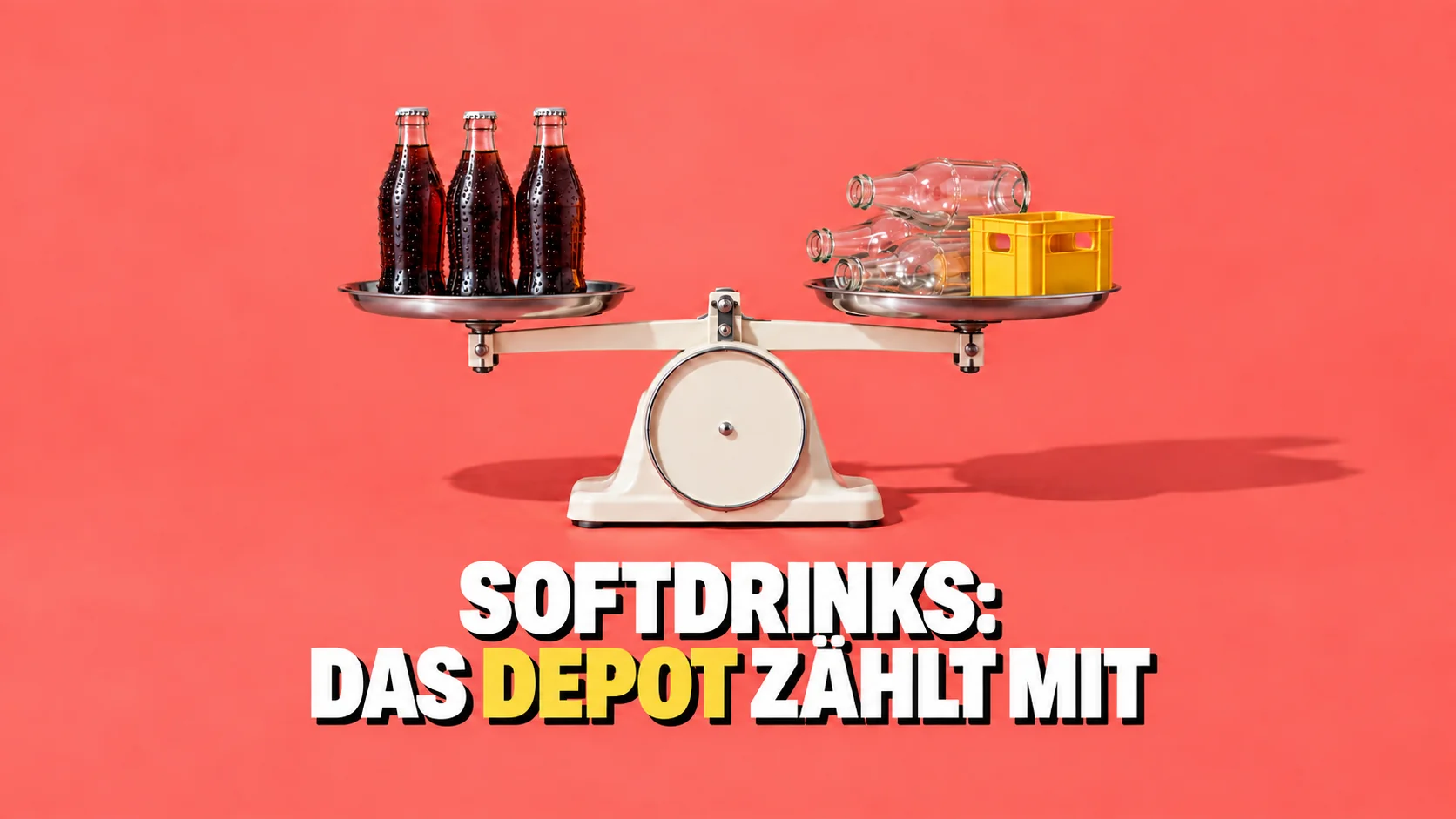 Balkenwaage mit vollen Flaschen auf der einen und Leergut auf der anderen Schale