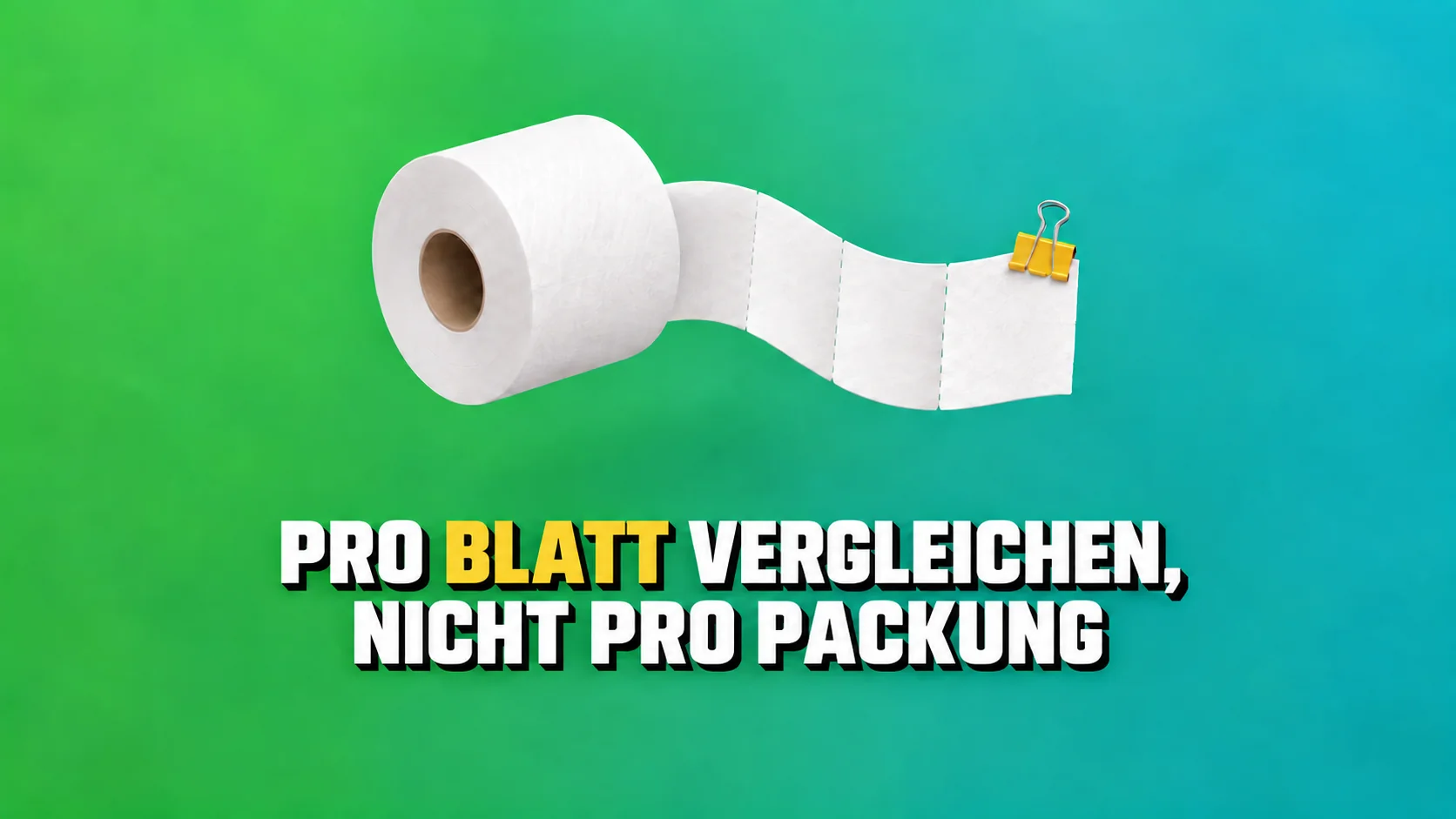 Weisse Papierrolle mit gelber Klammer auf türkisem Hintergrund.