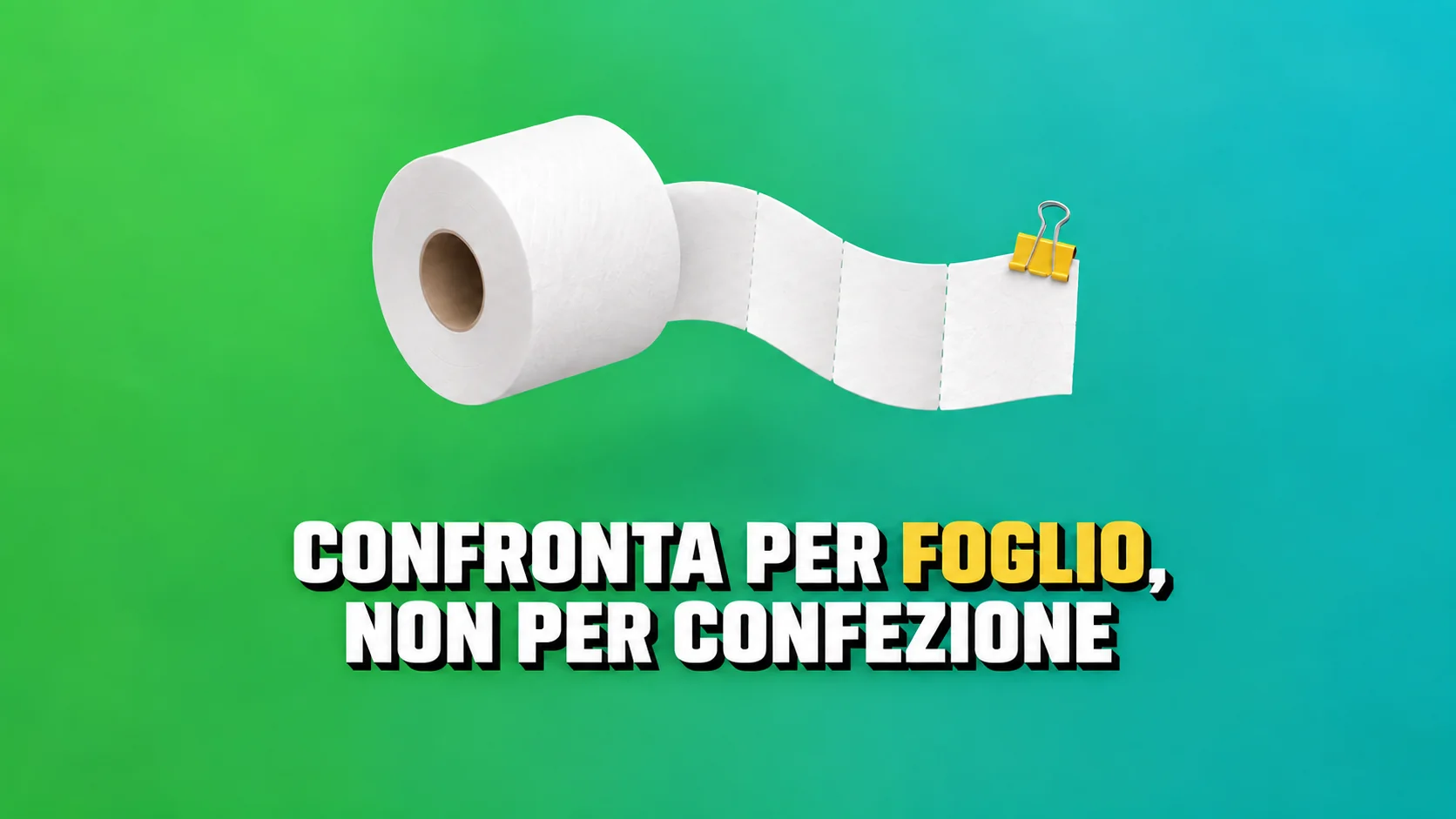 Rotolo di carta bianca con clip gialla su fondo turchese.