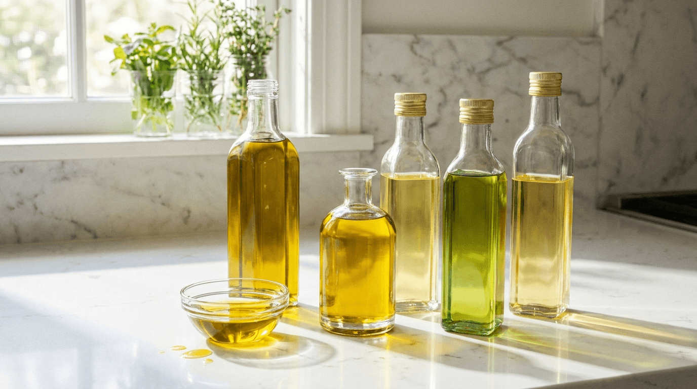 Bottles of rapeseed and sunflower cooking oil from Swiss supermarket own brands compared on price