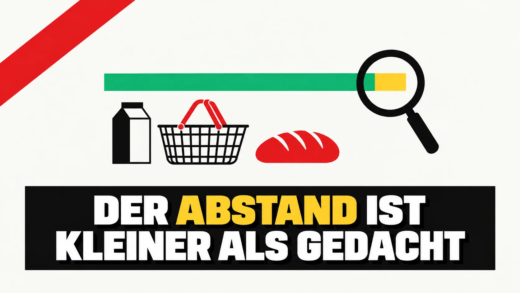 Flache Grafik mit einem langen grünen Balken, der in einem kurzen gelben Stück unter einer Lupe endet