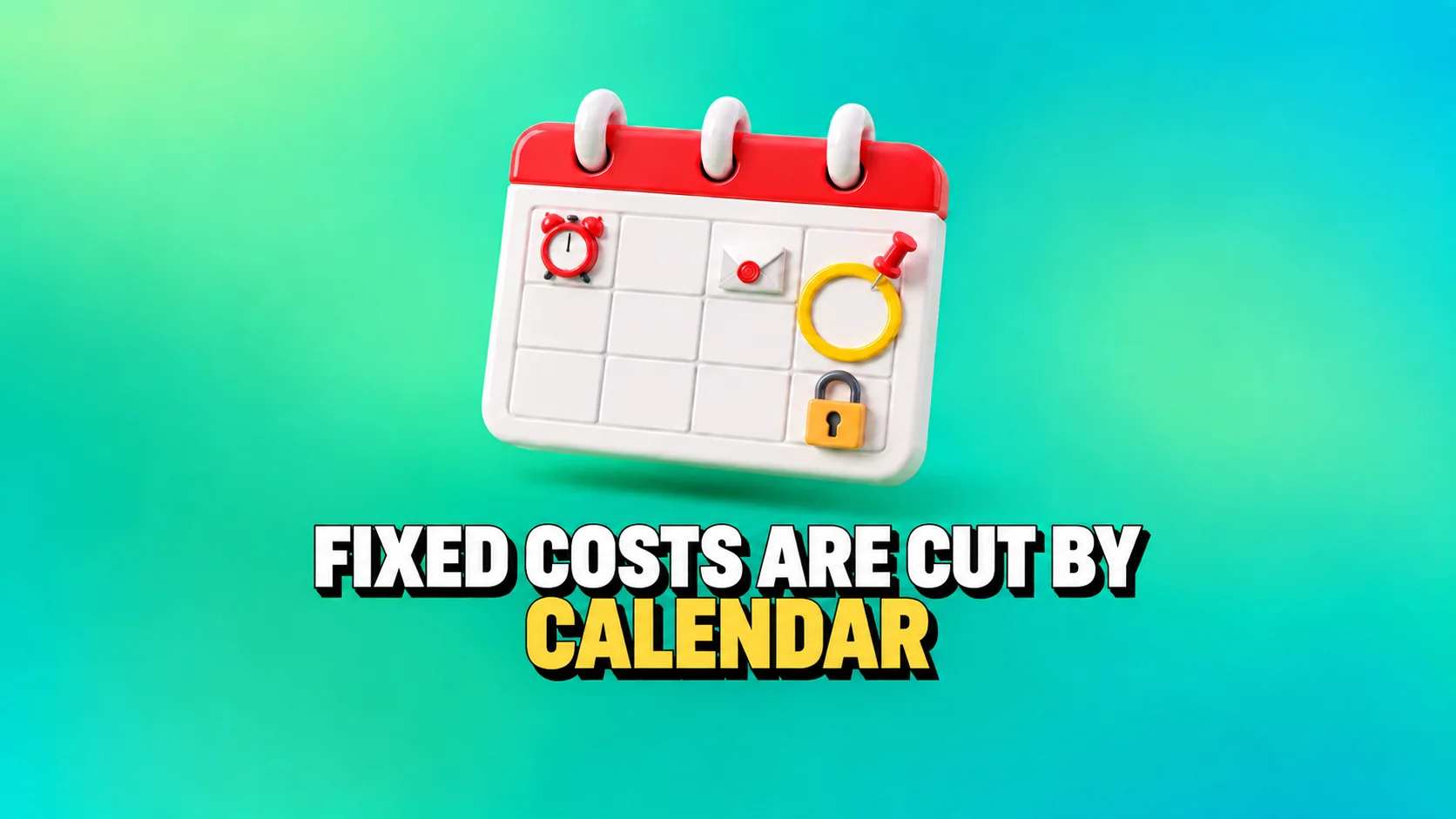 Blank calendar, clock and three-dimensional household icons on a green background.