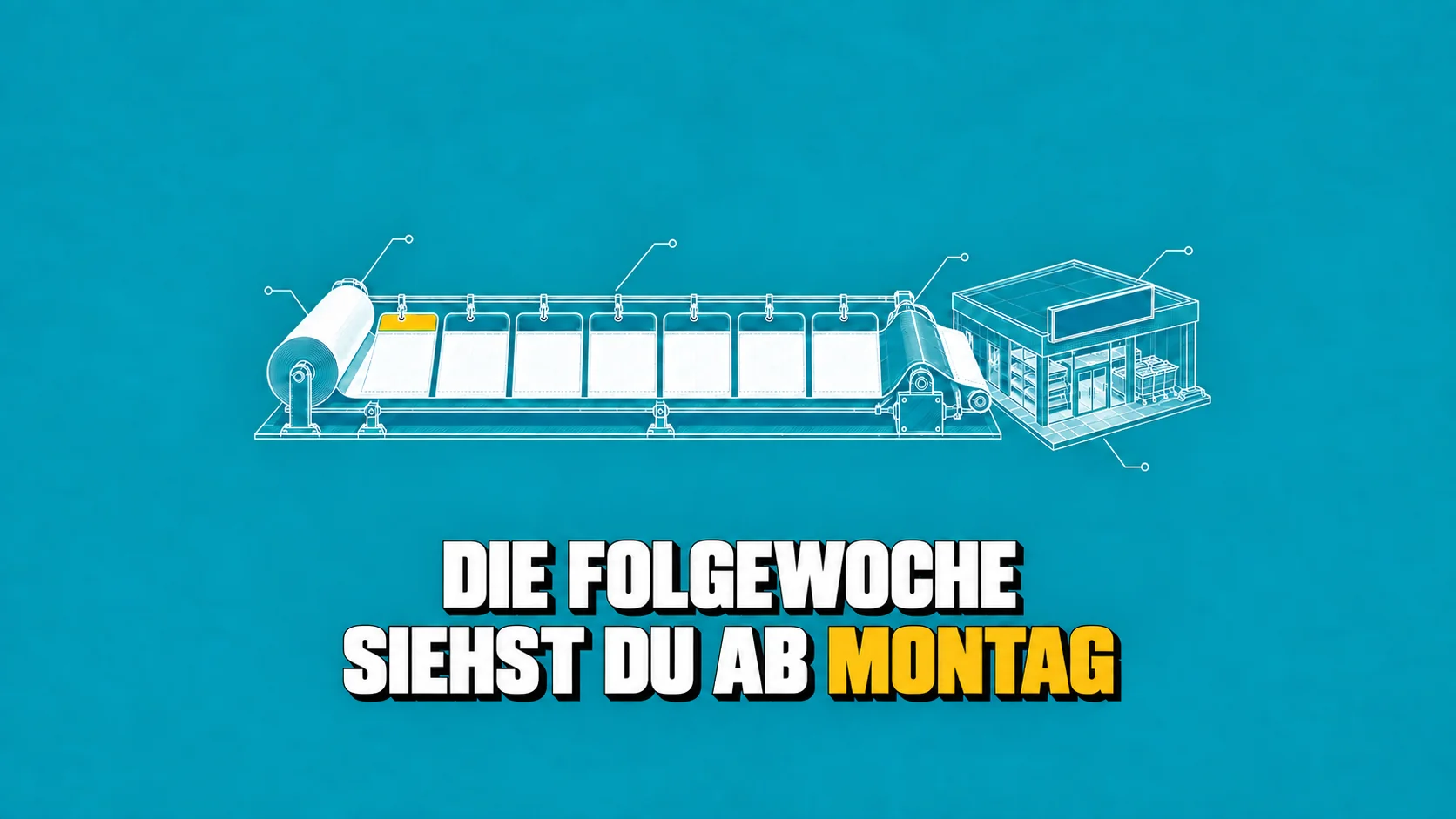 Ladenplan mit sieben leeren Tafeln und gelber erster Kopfzeile.