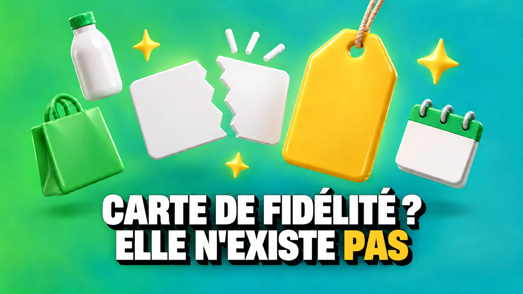 Icônes 3D brillantes d’une carte cassée et d’une étiquette jaune vierge sur fond vert.