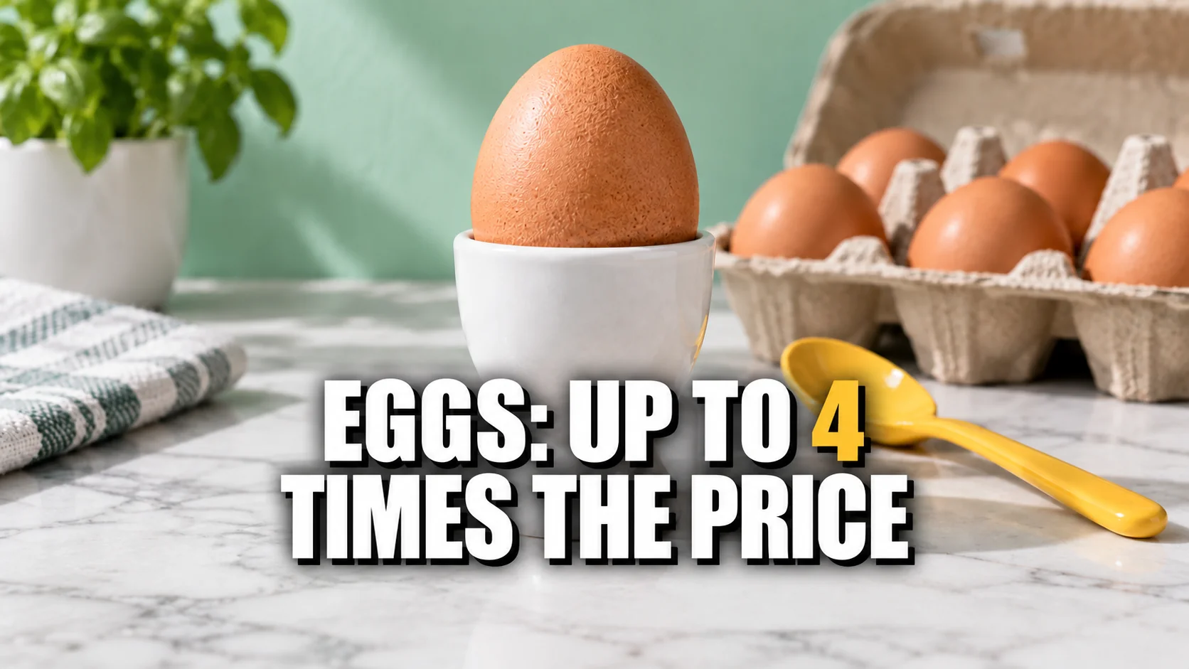 Close-up of eggs and unbranded egg cartons.
