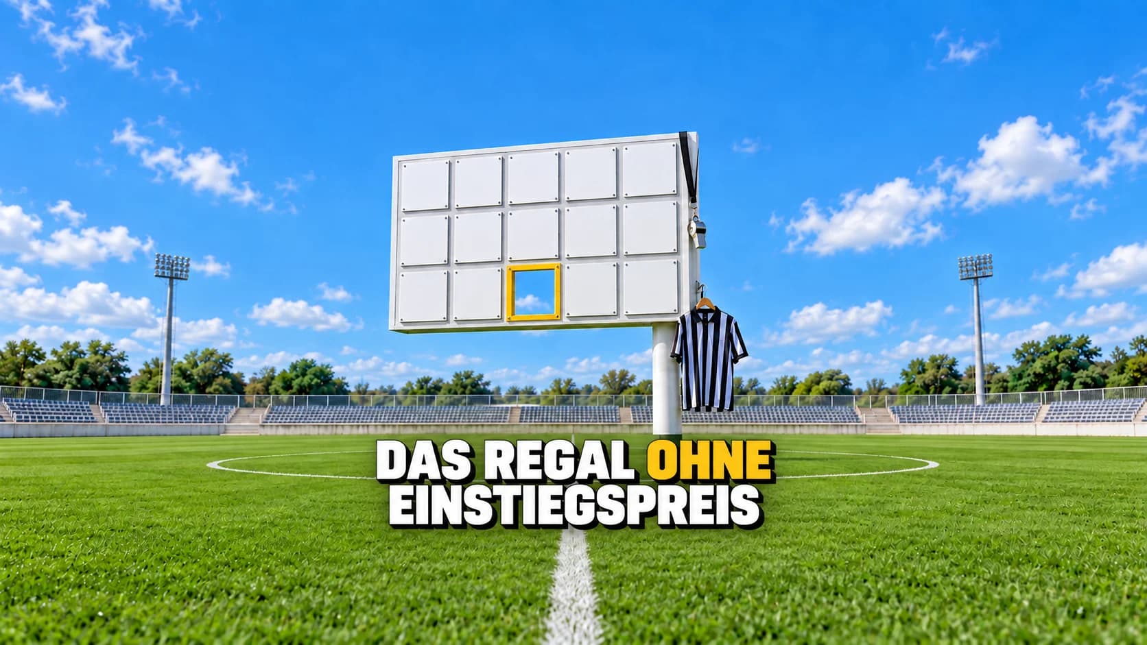 Stadionanzeigetafel mit leeren weissen Feldern und einem fehlenden, gelb gerahmten Platz
