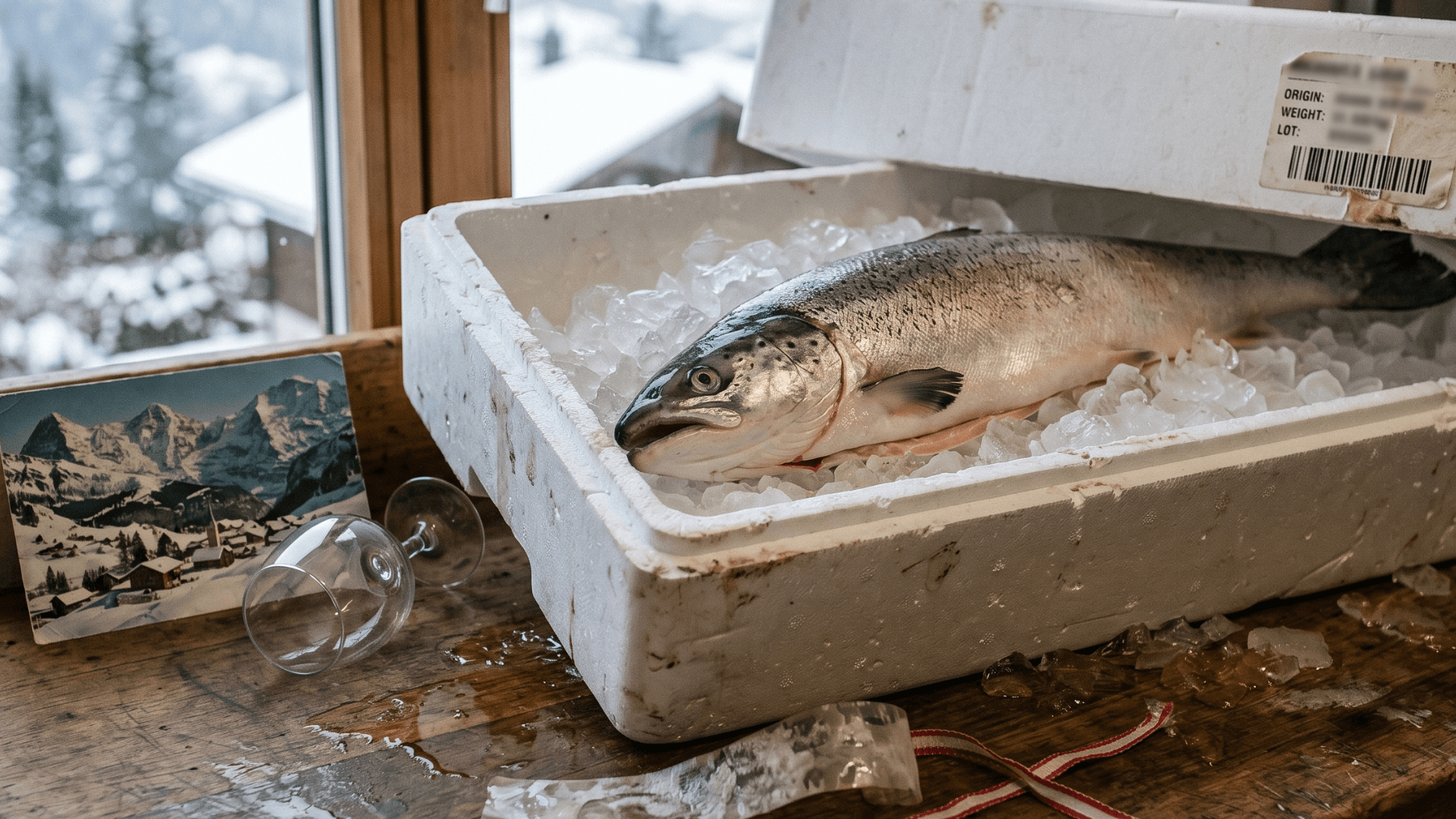 Swiss supermarket fresh fish counter with salmon, sea bream, sea bass and Lake Zurich Felchen on display