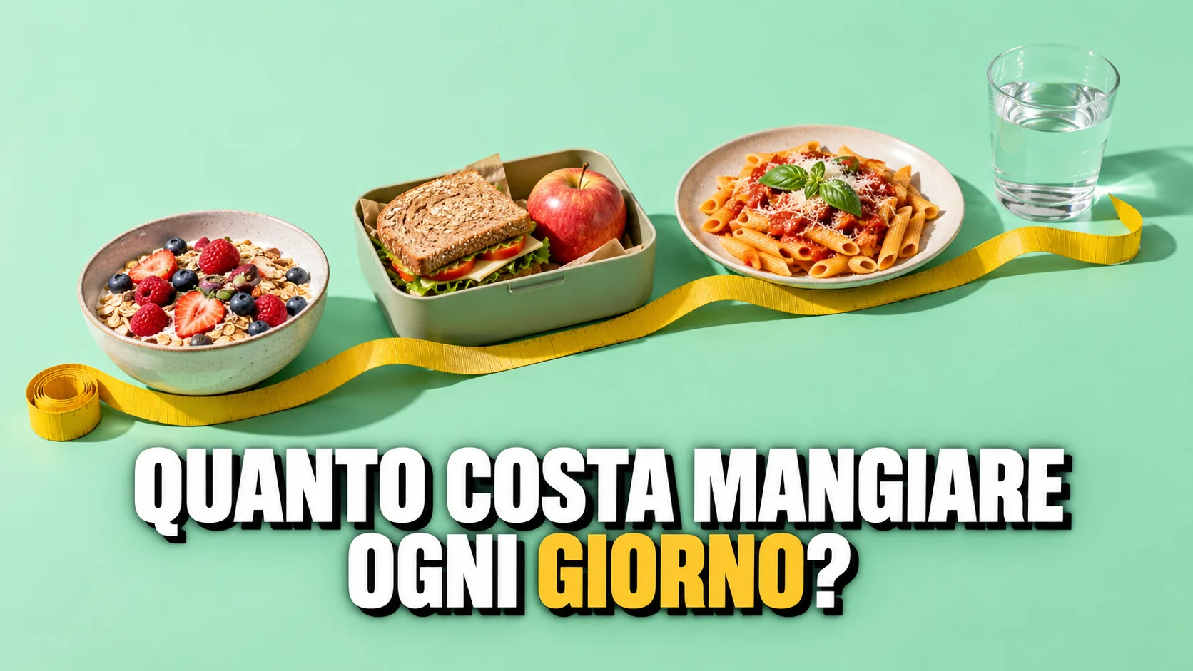 Metro da sarta giallo con lungo il percorso colazione, pranzo e cena di una persona