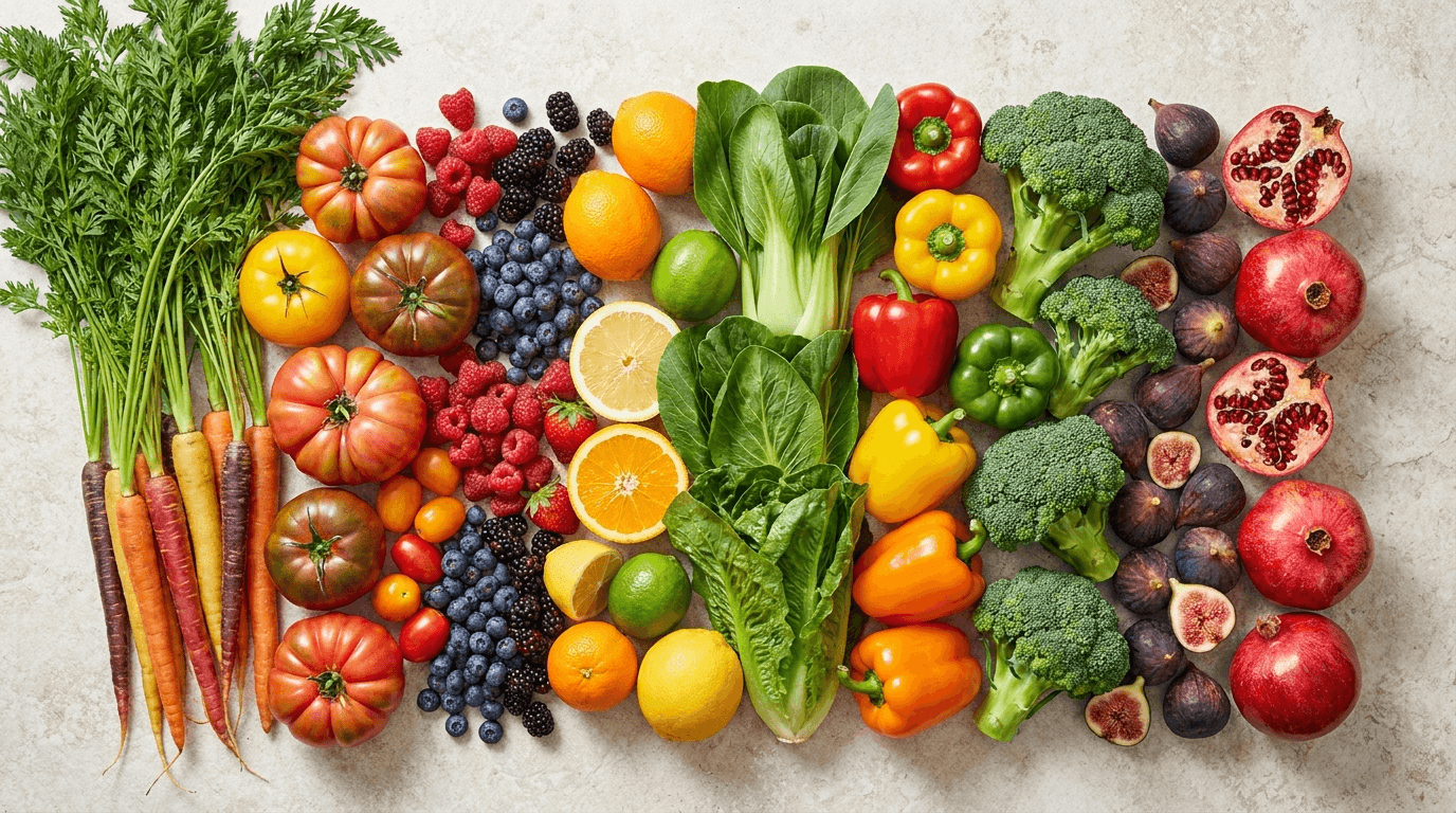 Frisches Obst und Gemüse mit Preisschildern, Preisvergleich Schweiz 2026 zwischen Aldi, Lidl, Migros und Coop