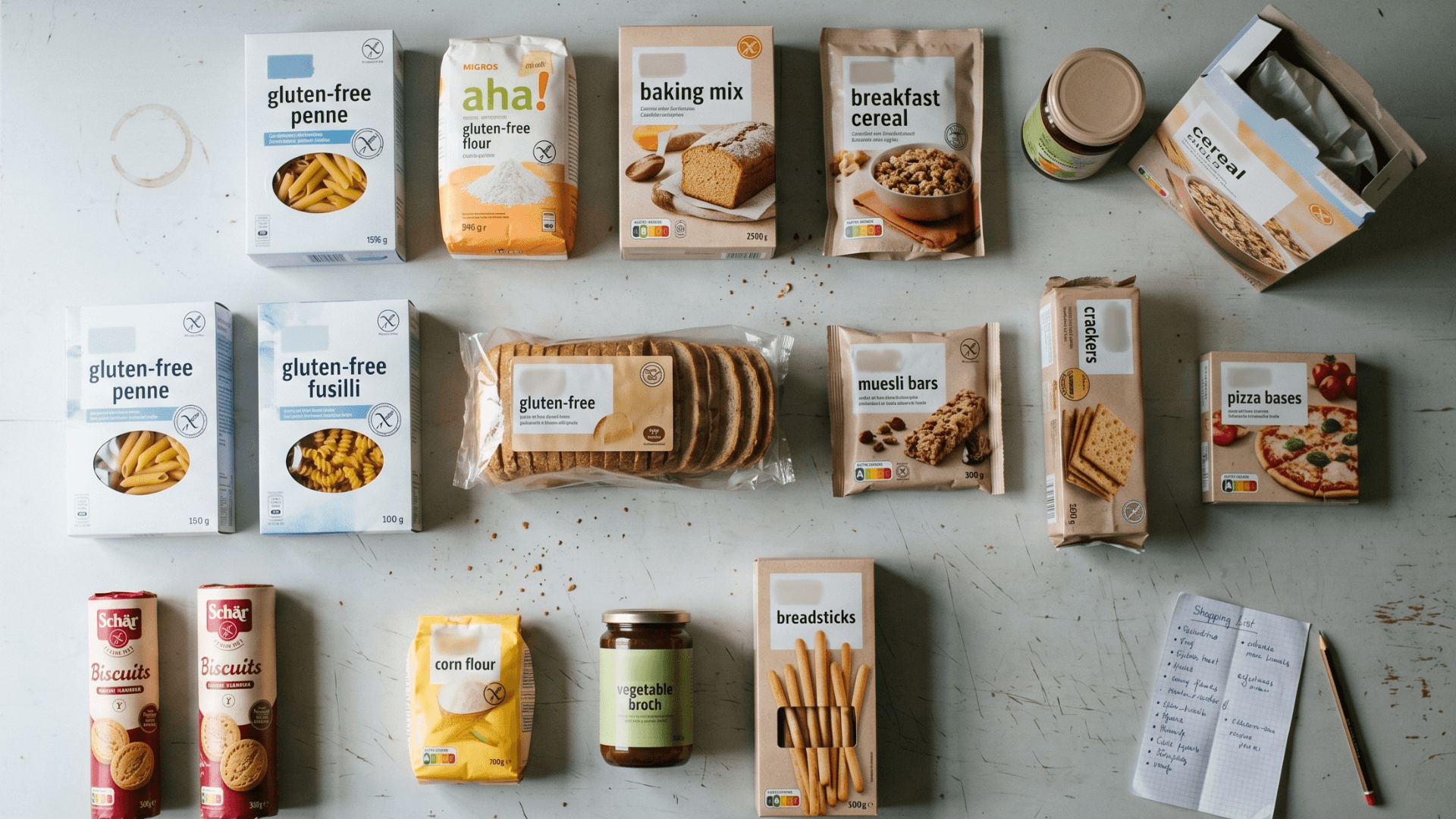 Gamme sans gluten — comparaison de prix Migros aha!, Coop Free From et Schär