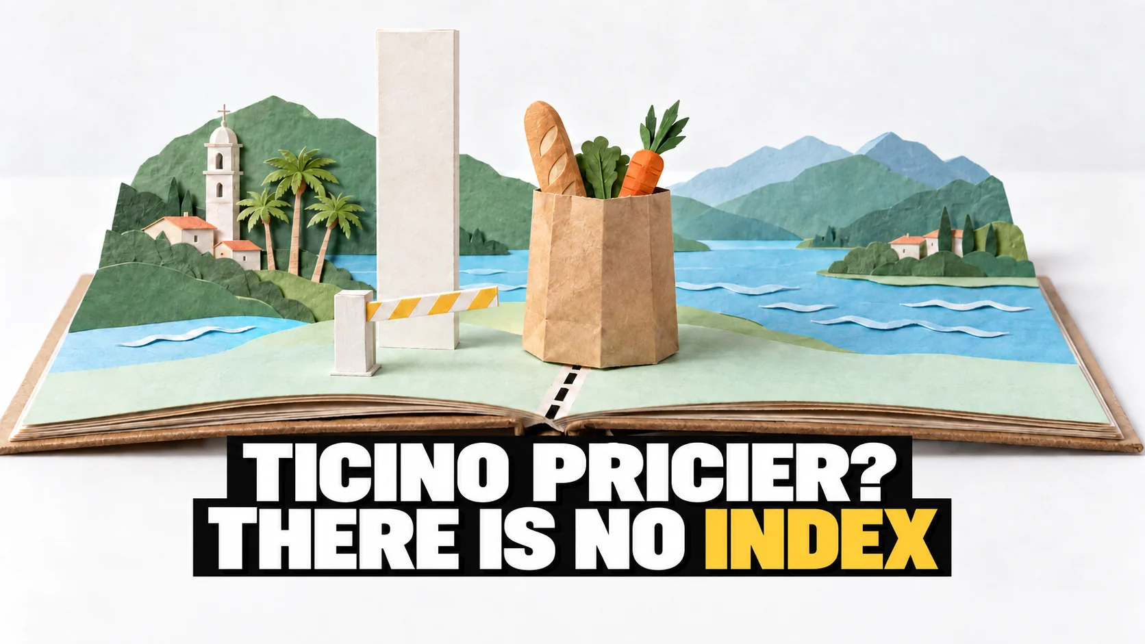 A paper pop-up with a grocery bag straddling a border line and a completely blank measuring column