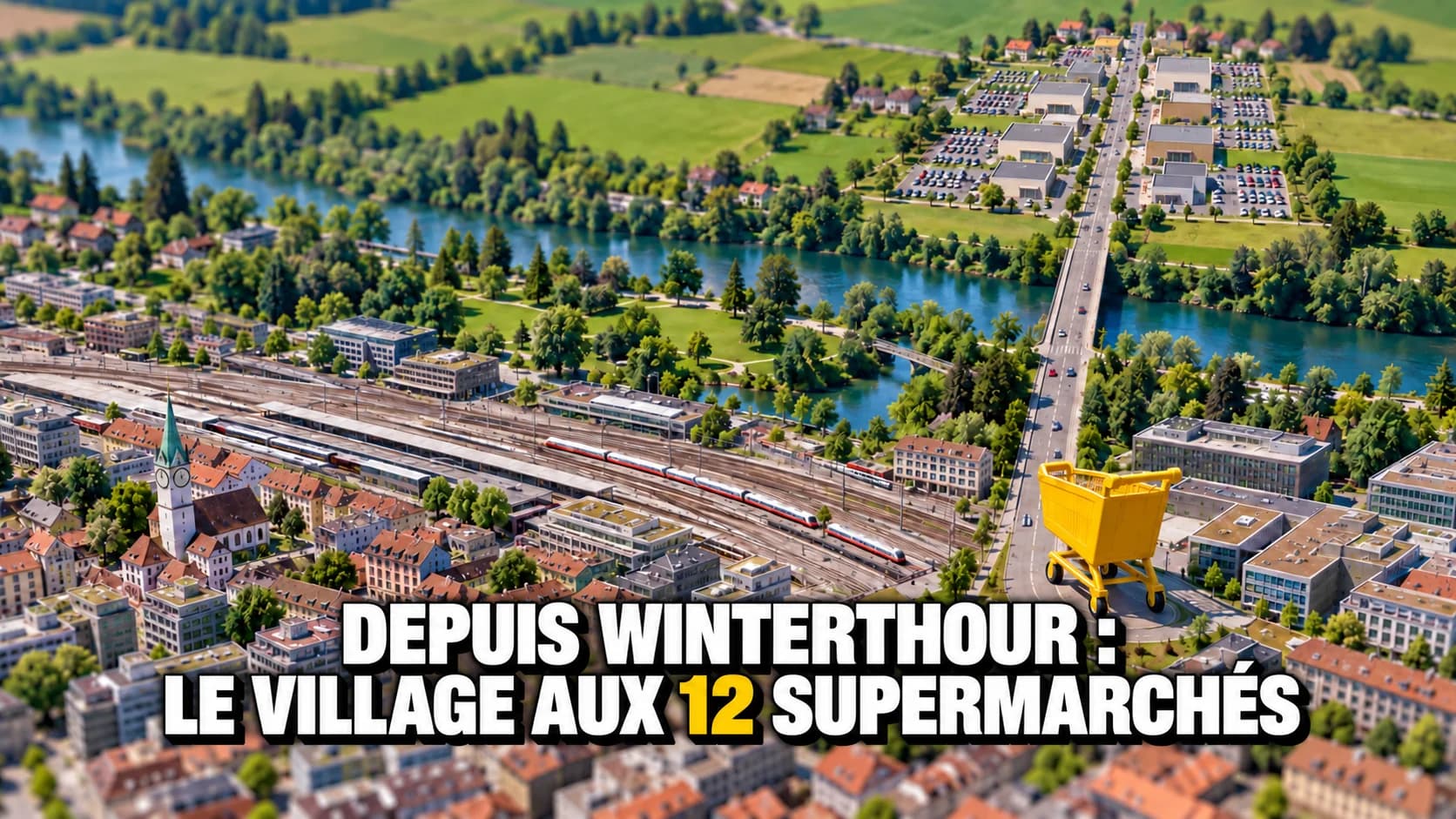 Vue aérienne miniature d’une ville et d’une route droite menant à un village plein de magasins