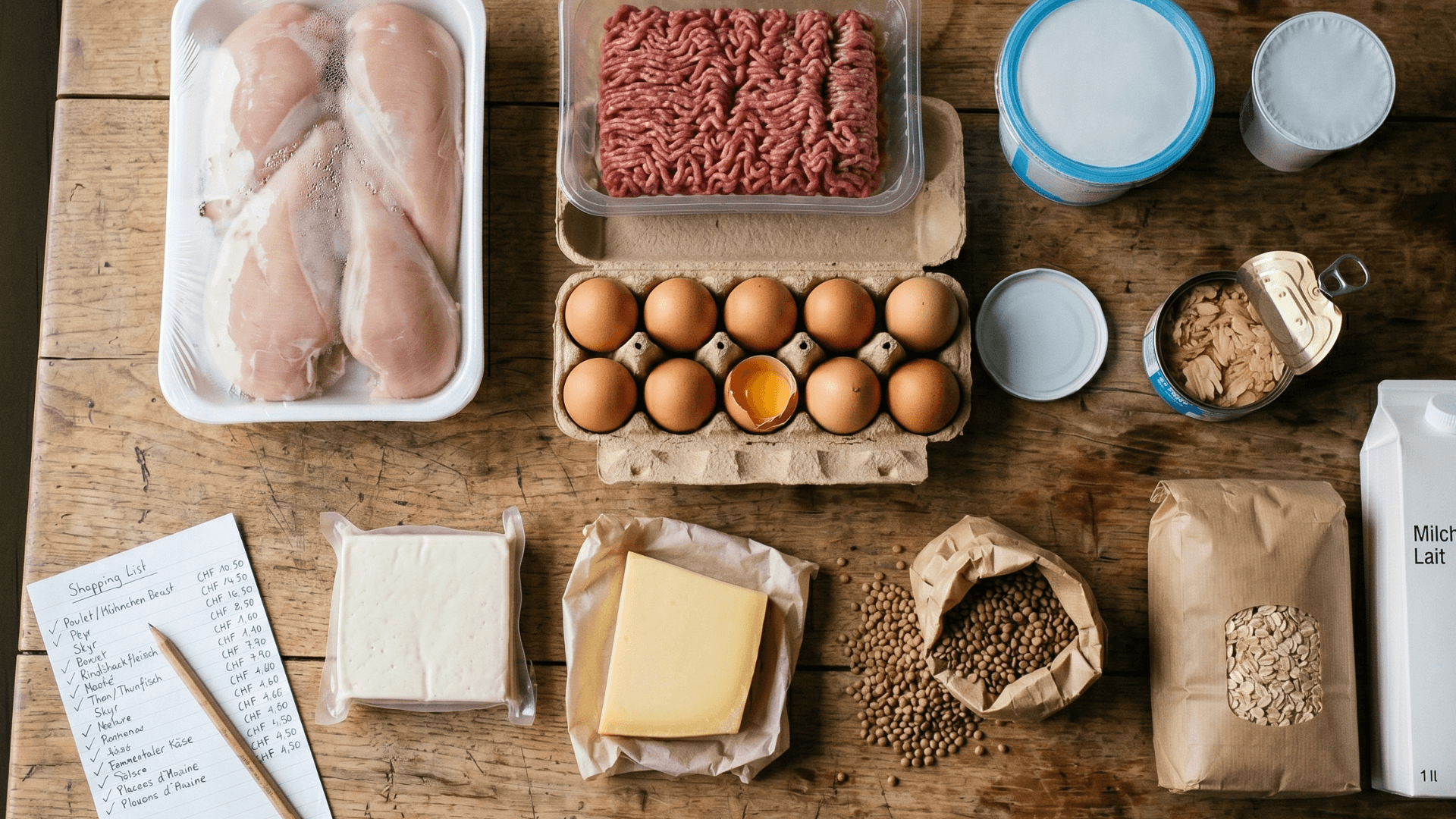 Panier protéines Suisse — poulet, séré, skyr, tofu, œufs chez 7 enseignes