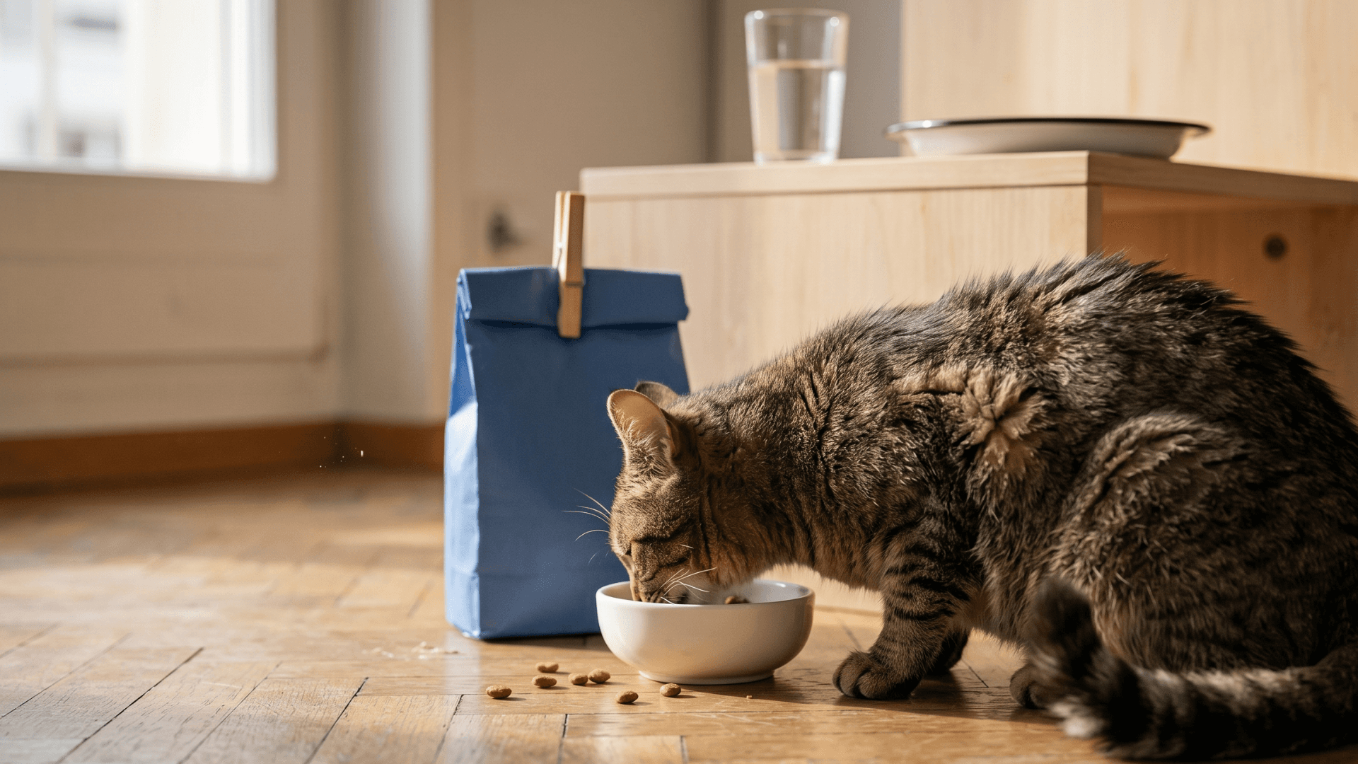 Bags of cat and dog food from Migros, Coop, Aldi, Lidl, Denner and Qualipet stacked for price comparison