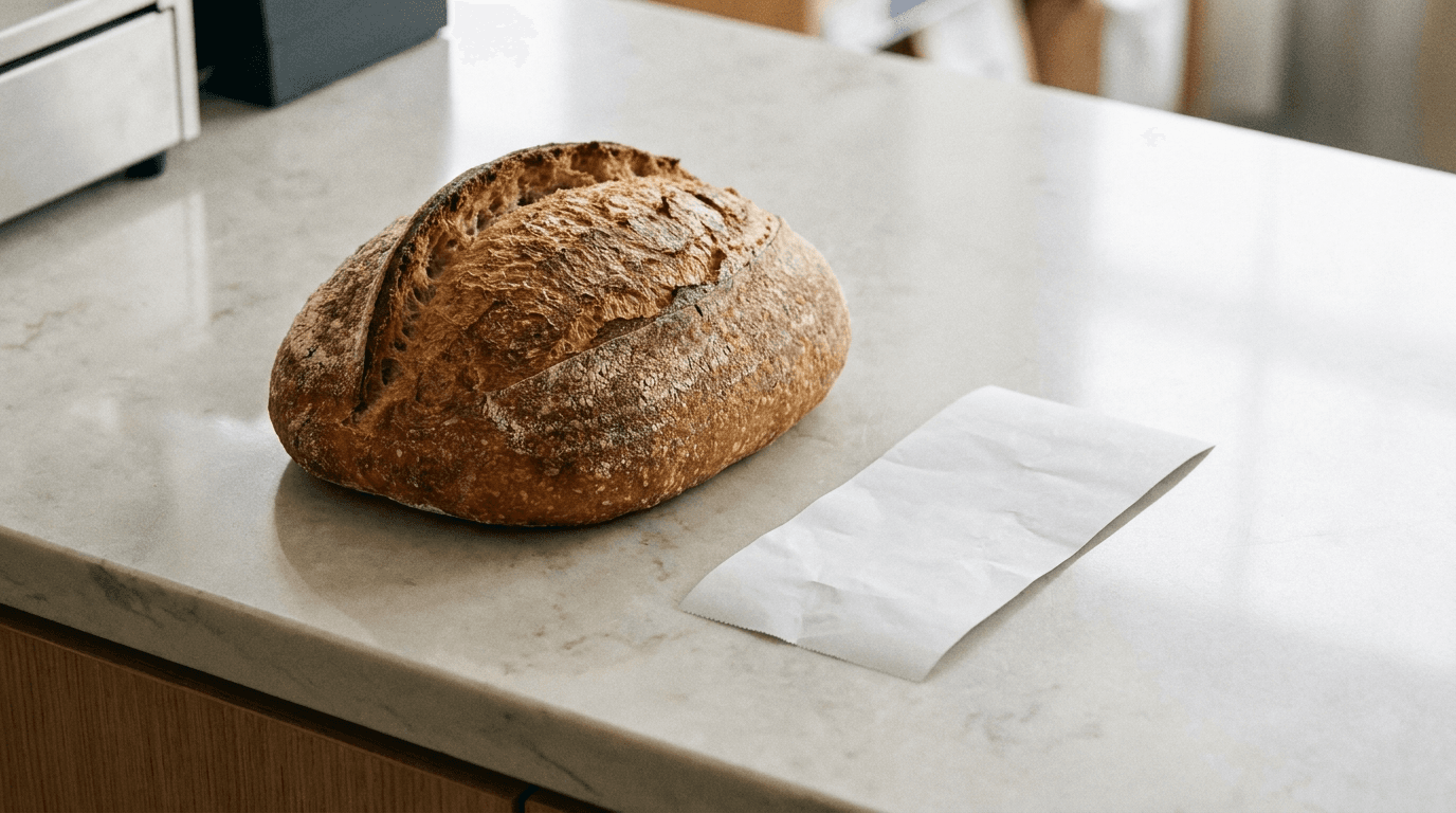 Client rendant un produit alimentaire à une caisse Migros ou Coop, ticket de caisse en main