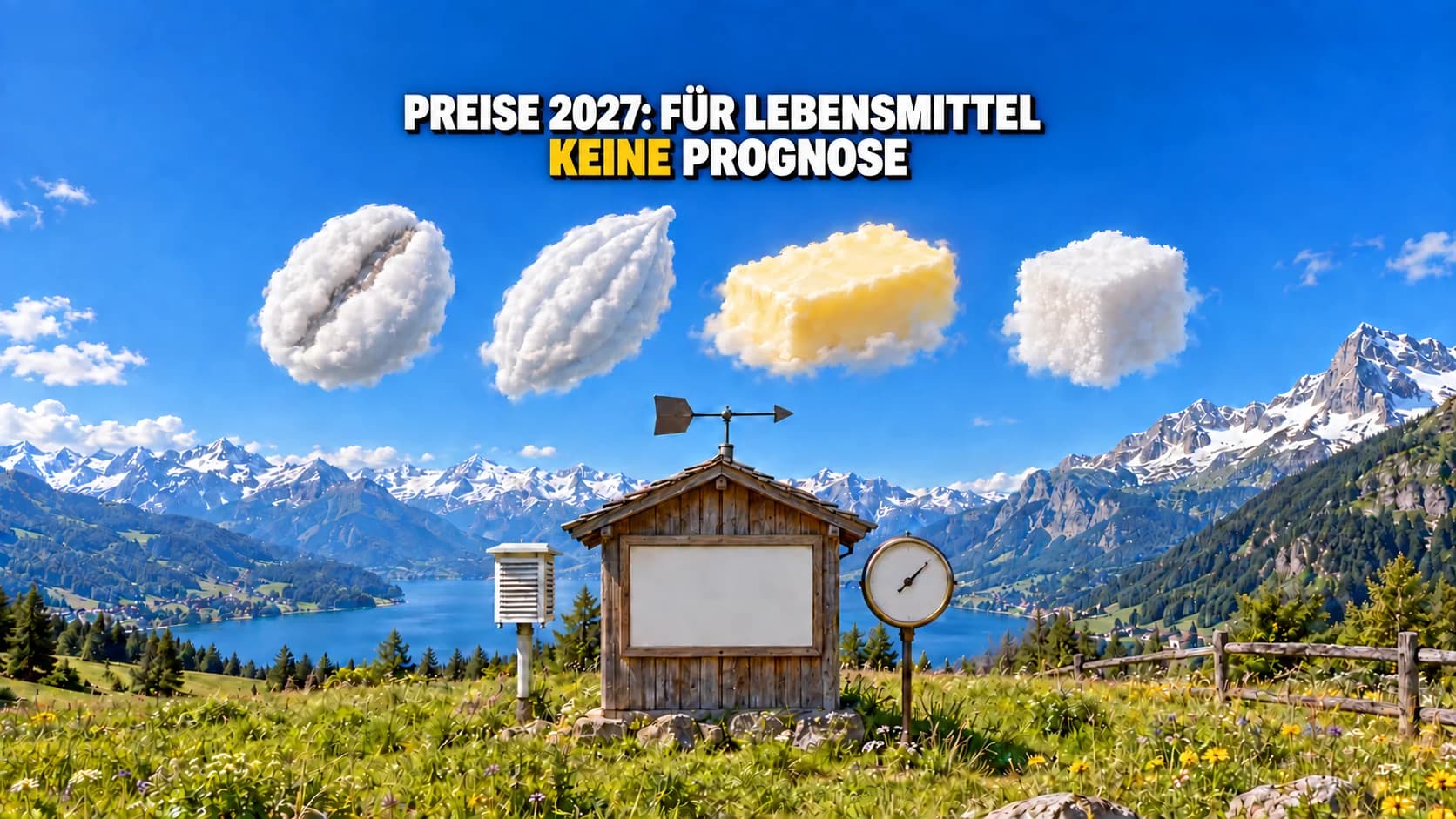 Alpine Wetterstation mit Wolken in Form von Kaffee, Kakao, Butter und Zucker.
