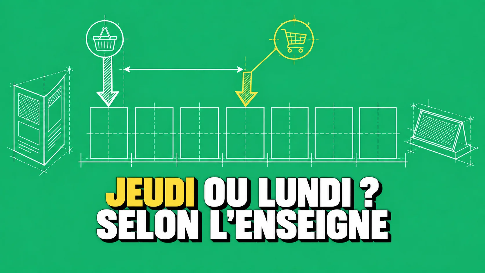 Dessin technique blanc de sept cases vides avec deux flèches de départ différentes.