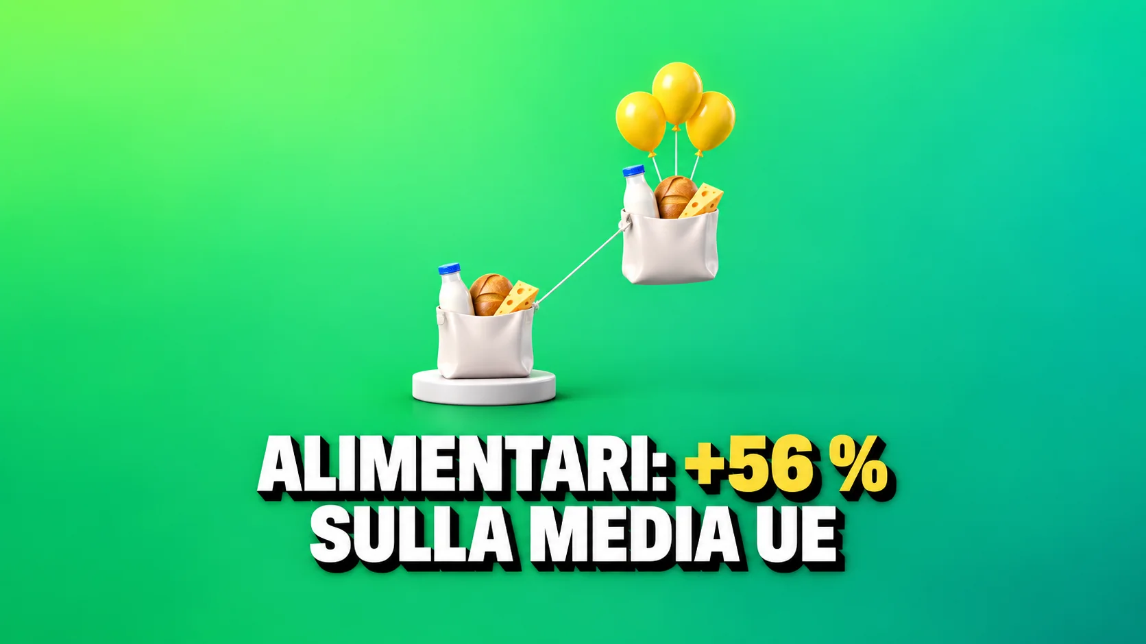 Due borse uguali, una sulla base e l'altra sollevata da tre palloncini gialli.
