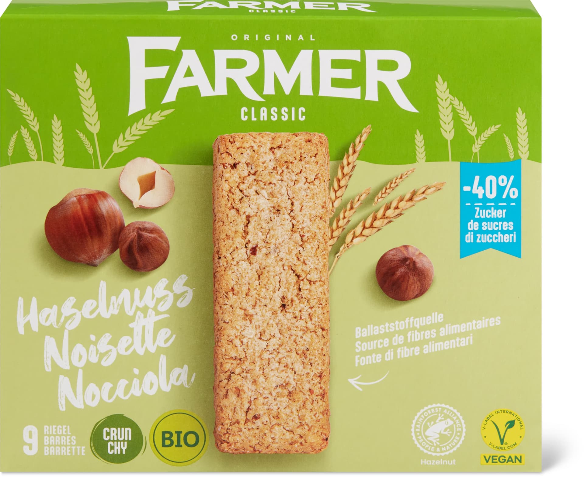 Organic crunchy hazelnut cereal bars