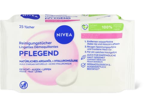 Nivea Salviettine detergenti nutrienti Olio di argan naturale, acido ialuronico